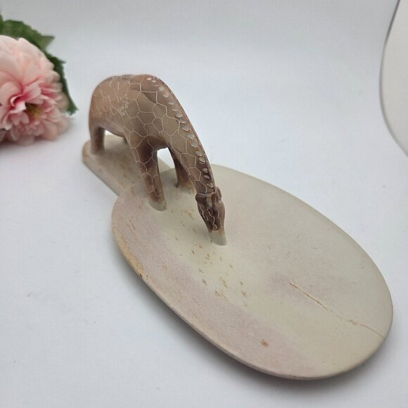 VTG Carved Giraffe Drinking Soap Stone Kenya Africa Hand Soap Dish Trinket Dish - Picture 3 of 9
